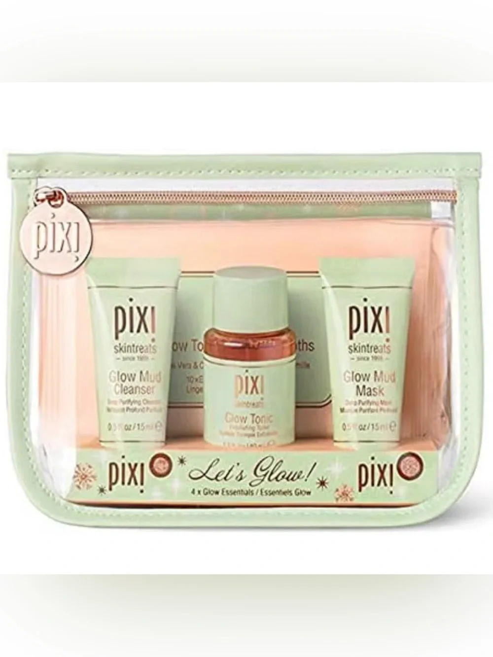 PIXI Skincare Skintreats Let's Glow Essentials 4-Piece Travel Bag Gift Set NEW